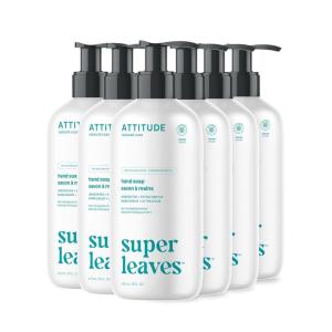 ATTITUDE Liquid Hand Soap, EWG Verified, Plant and Mineral-Based, Vegan Personal Care Products, Unscented, 16 Fl Oz (Pack of 6)(Unscented)