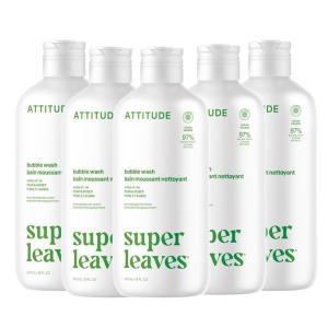 ATTITUDE Bubble Bath & Body Wash, EWG Verified, Vegan & Plant-Based, Dermatologist-Tested, Gentle Cleansing Formula, Pear & Amber Scent, 16 Fl Oz (Pack of 6)(Pear & Amber)