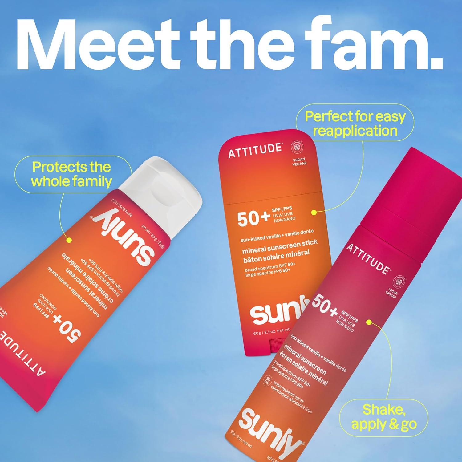 image:imageATTITUDE Mineral Sunscreen Lotion SPF 50 Broad Spectrum Zinc Oxide EWG Verified NonNano WaterResistant 80 Minutes Lightweight amp Lightweight NonGreasy for Face amp Body Vegan Unscented 3 OzSunKissed Vanilla