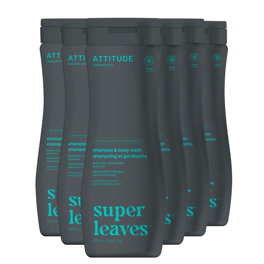 image:imageATTITUDE 2in1 Shampoo and Body Wash EWG Verified Plant and MineralBased Vegan Personal Care Products Black Willow and Aspen 16 Fl Oz Pack of 6