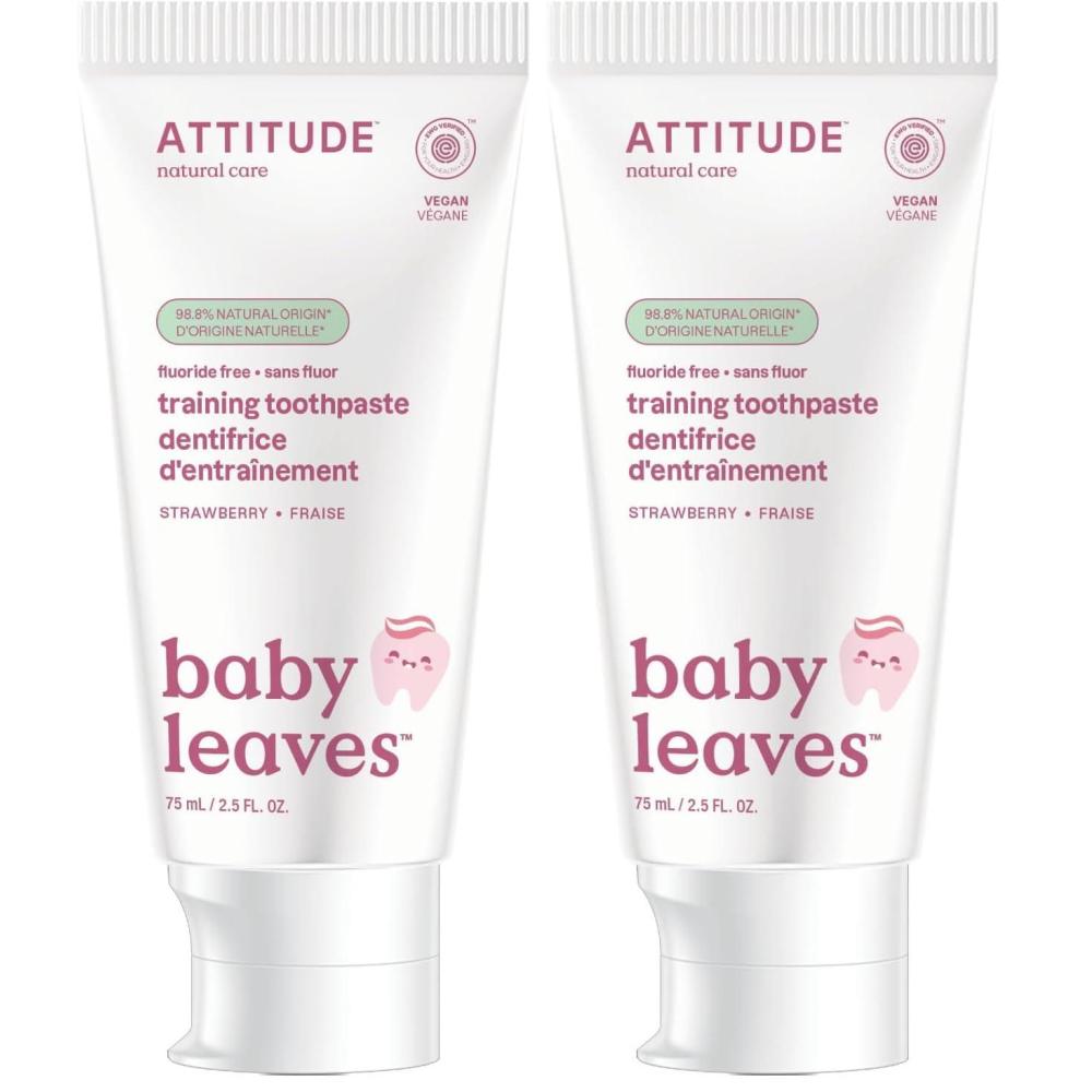 image:imageAttitude Baby and Child FluorideFree Training Toothpaste Naturally Derived Ingredients Vegan EWG Verified Strawberry 26 Oz26 Ounce Pack of 2