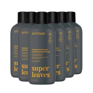 ATTITUDE 2in1 Shampoo and Body Wash, EWG Verified, Plant and Mineral-Based, Vegan Personal Care Products, Ginseng and Grapeseed Oil, 16 Fl Oz (Pack of 6)