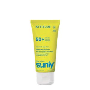 ATTITUDE Kids Mineral Sunscreen SPF 50, Broad Spectrum Zinc Oxide, EWG Verified, Mineral-Based, Non-Nano, Lightweight Cream for Face & Body, Gentle Formula, Unscented, 3 Oz(Unscented)