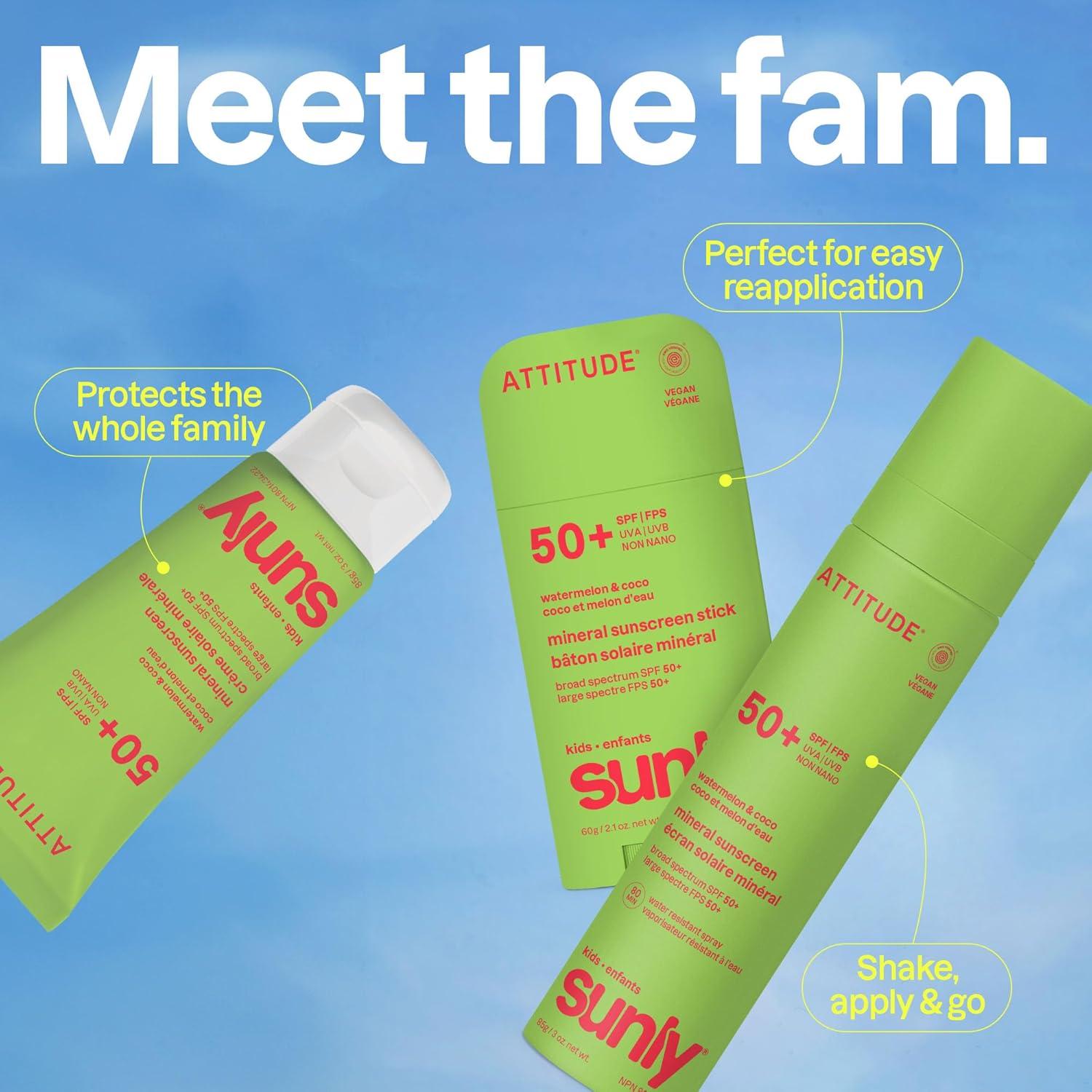 image:imageATTITUDE Kids Mineral Sunscreen Lightweight Lotion SPF 50 Broad Spectrum Zinc Oxide EWG Verified NonNano WaterResistant NonGreasy for Face amp Body Unscented 3 OzWatermelon Coco