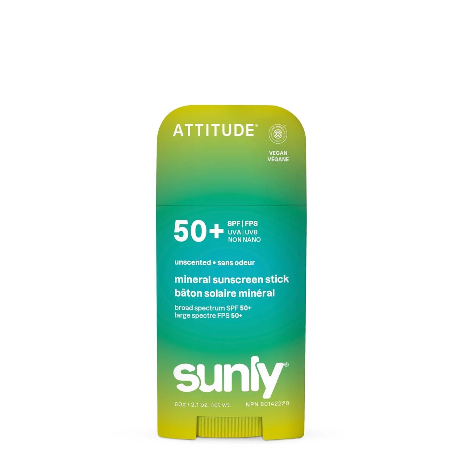 image:imageATTITUDE Mineral Sunscreen Stick SPF 50 Broad Spectrum Zinc Oxide EWG Verified NonNano MessFree Stick for Face amp Body Lightweight NonGreasy Vegan SunKissed Vanilla Scent 2 OzUnscented