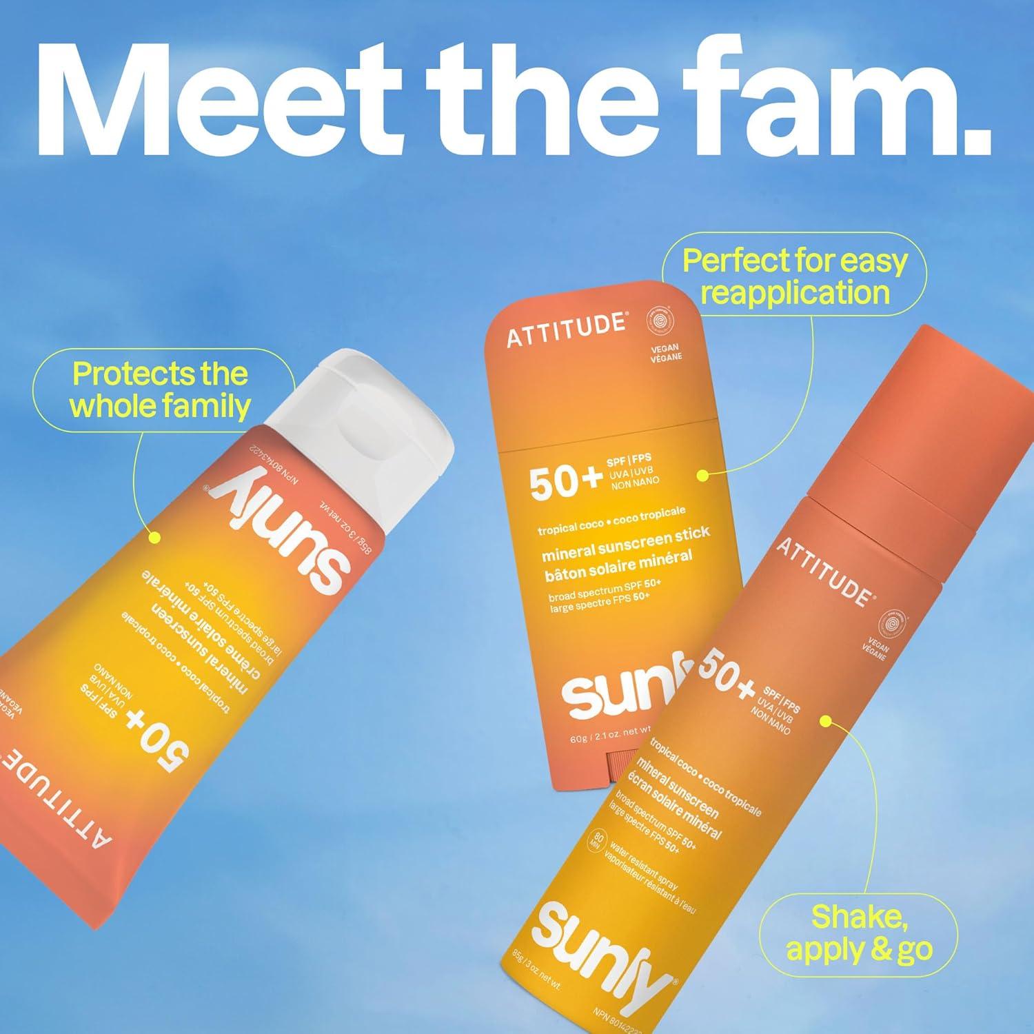 image:imageATTITUDE Mineral Sunscreen Stick SPF 50 Broad Spectrum Zinc Oxide EWG Verified NonNano MessFree Stick for Face amp Body Lightweight NonGreasy Vegan SunKissed Vanilla Scent 2 OzTropical Coco