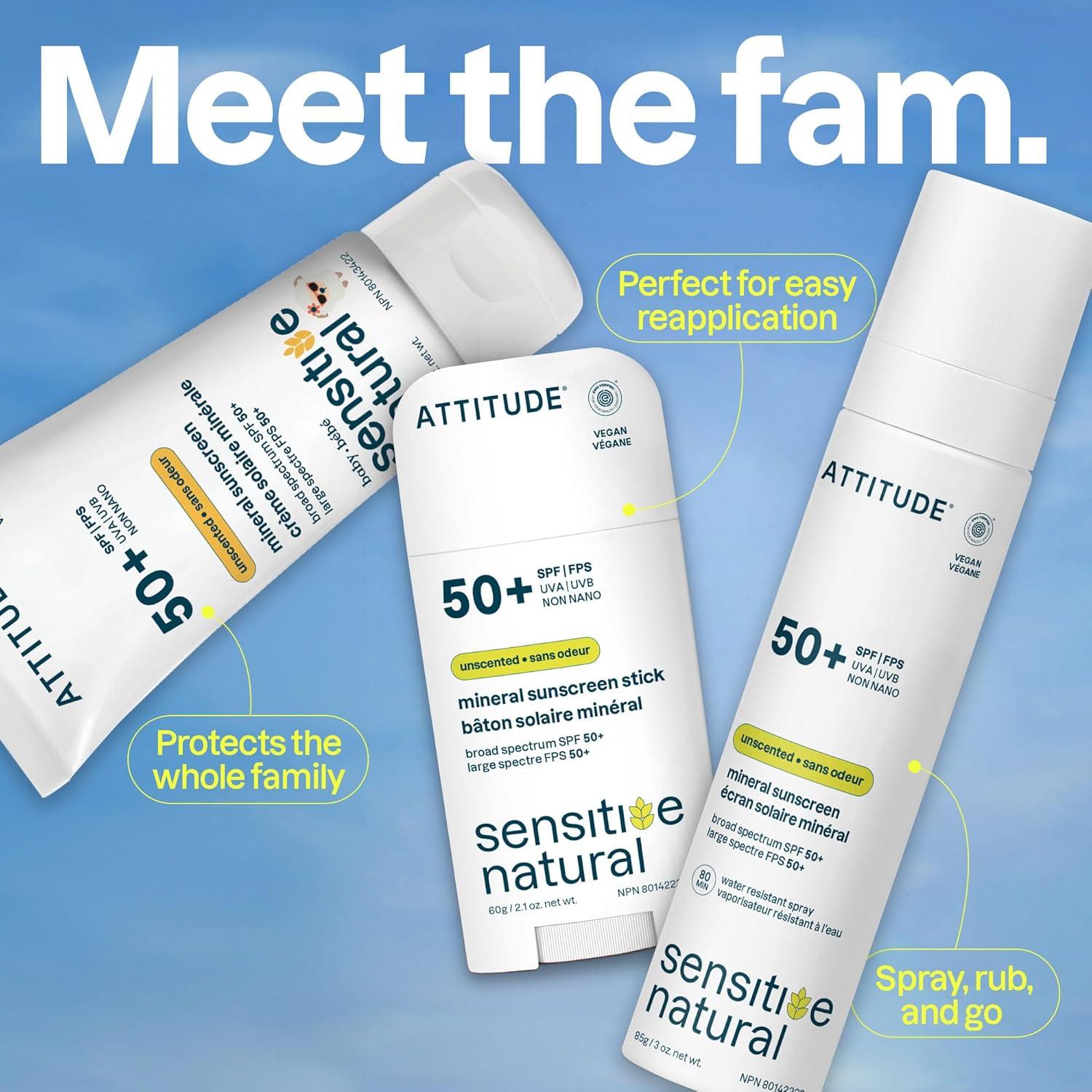 image:imageATTITUDE Sensitive Skin Baby Mineral Sunscreen SPF 50 Broad Spectrum Zinc Oxide EWG Verified MineralBased NonNano Lightweight Cream for Face amp Body Unscented 3 Oz