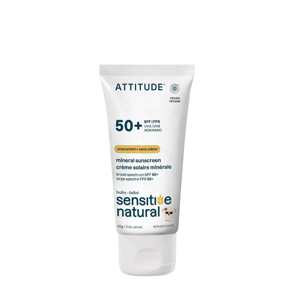 image:imageATTITUDE Sensitive Skin Baby Mineral Sunscreen SPF 50 Broad Spectrum Zinc Oxide EWG Verified MineralBased NonNano Lightweight Cream for Face amp Body Unscented 3 Oz