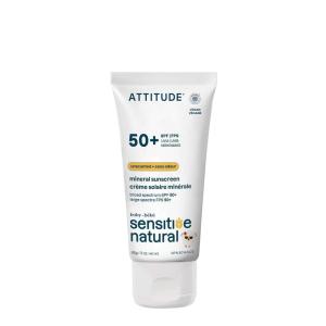 ATTITUDE Sensitive Skin Baby Mineral Sunscreen SPF 50, Broad Spectrum Zinc Oxide, EWG Verified, Mineral-Based, Non-Nano, Lightweight Cream for Face & Body, Unscented, 3 Oz