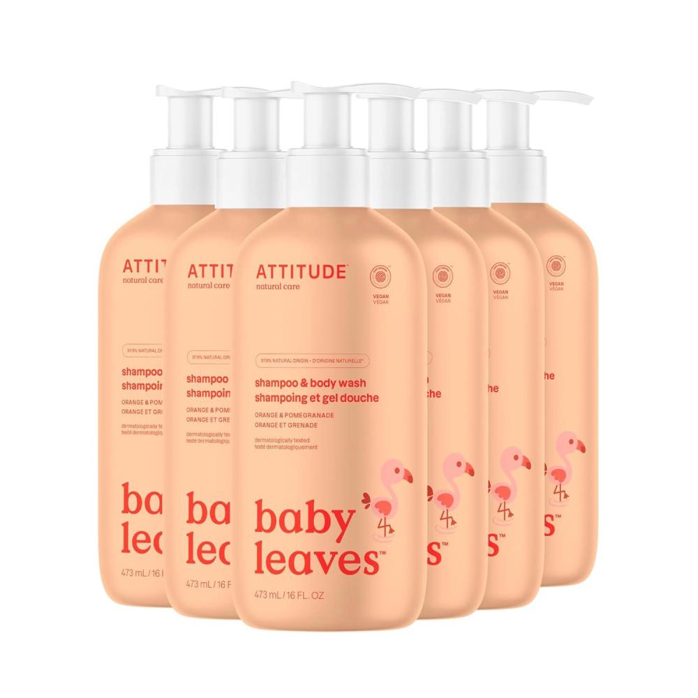 image:imageATTITUDE 2in1 Shampoo and Body Wash for Baby EWG Verified Dermatologically Tested Vegan Good Night 16 Fl Oz Pack of 6Orange  Pomegranate