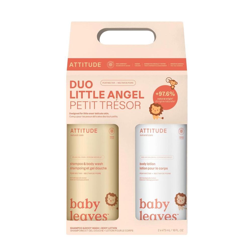 image:imageATTITUDE Baby 2in1 Shampoo amp Body Wash and Baby Lotion Set EWG Verified Dermatologically Tested Soap and Moisturizing Cream Vegan Unscented 16 Fl Oz eachPear Nectar