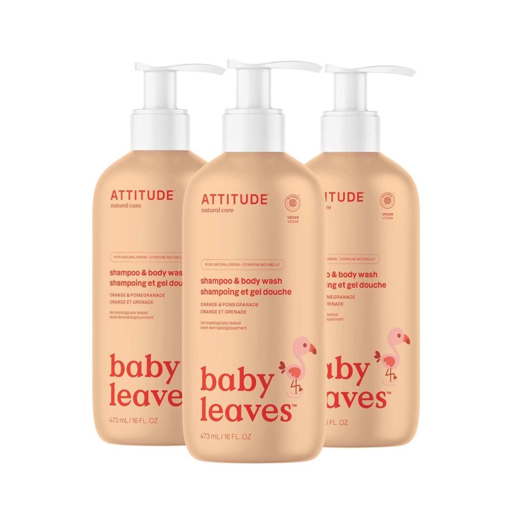 image:imageATTITUDE Baby 2in1 Shampoo and Body Wash EWG Verified Dermatologically Tested Vegan Orange and Pomegranate 16 Fl Oz Pack of 3