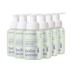 ATTITUDE 2-in-1 Hair and Body Foaming Baby Wash, EWG Verified Shampoo Soap, Dermatologically Tested, Made with Naturally Derived Ingredients, Vegan, Sweet Apple, 10 Fl Oz (Pack of 6)(Sweet Apple)