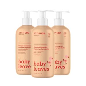 ATTITUDE Baby 2-in-1 Shampoo and Body Wash, EWG Verified, Dermatologically Tested, Vegan, Orange and Pomegranate, 16 Fl Oz (Pack of 3)
