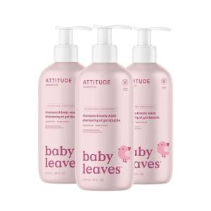 ATTITUDE Baby 2-in-1 Shampoo and Body Wash, EWG Verified, Dermatologically Tested, Vegan, Unscented, 16 Fl Oz (Pack of 3)