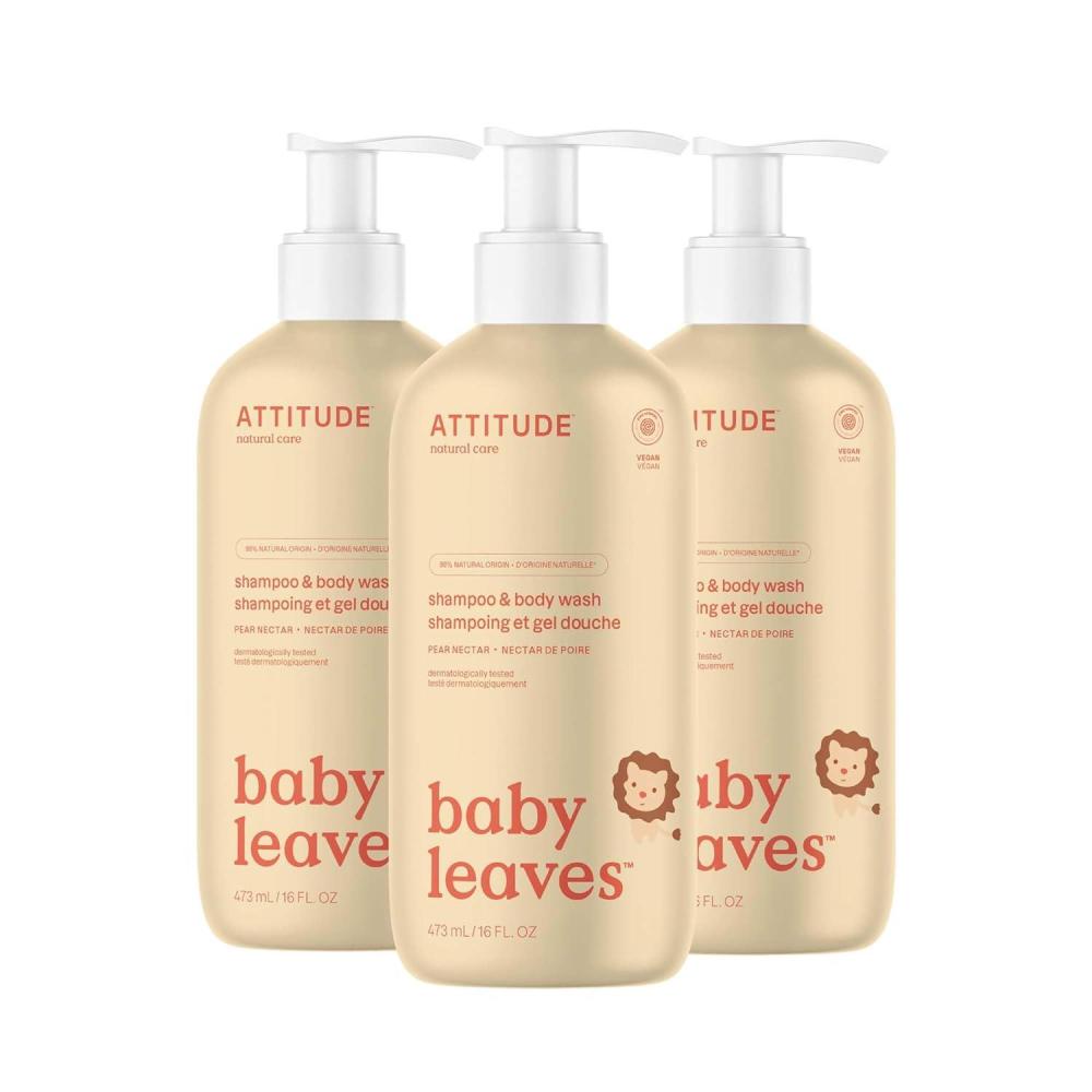 image:imageATTITUDE Baby 2in1 Shampoo and Body Wash EWG Verified Dermatologically Tested Vegan Pear Nectar 16 Fl Oz Pack of 3