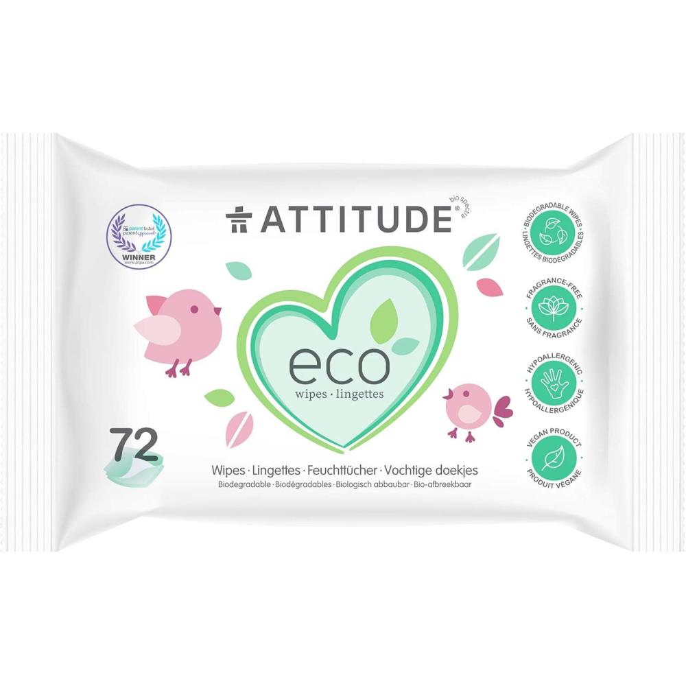 image:imageATTITUDE Biodegradable Baby Wipes Plant Based Unscented Diaper Wipes for Babies and Newborn Dermatologically Tested Vegan 72 Count
