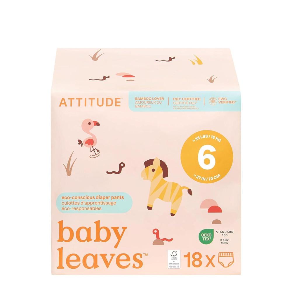 image:imageATTITUDE EcoConscious Disposable Training Pants EWG Verified Size 6 35 lbs Easy to Pull Up Ultra Absorbent Potty Diapers for Girls and Boys Vegan amp PlantBased 18 CountSize 6
