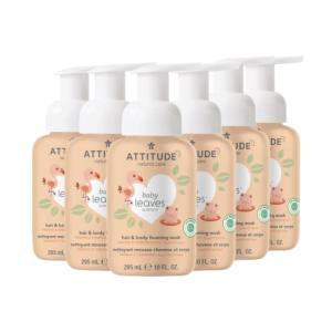 ATTITUDE 2-in-1 Hair and Body Foaming Baby Wash, EWG Verified Shampoo Soap, Dermatologically Tested, Made with Naturally Derived Ingredients, Vegan, Good Night, 10 Fl Oz (Pack of 6)(Orange & Pomegranate)