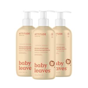 ATTITUDE Baby 2-in-1 Shampoo and Body Wash, EWG Verified, Dermatologically Tested, Vegan, Pear Nectar, 16 Fl Oz (Pack of 3)