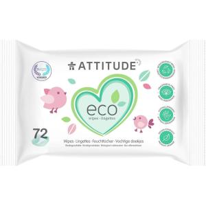 ATTITUDE Biodegradable Baby Wipes, Plant Based Unscented Diaper Wipes for Babies and Newborn, Dermatologically Tested, Vegan, 72 Count