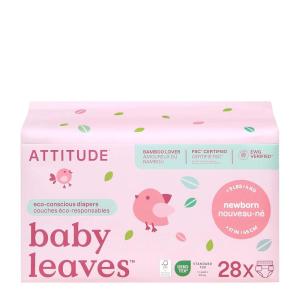 ATTITUDE Eco-Conscious Disposable Diapers, EWG Verified, Size 1/2 (7-17 lbs), Ultra Absorbent for Baby, Vegan & Plant-Based, 32 Count(Size 1/Newborn)