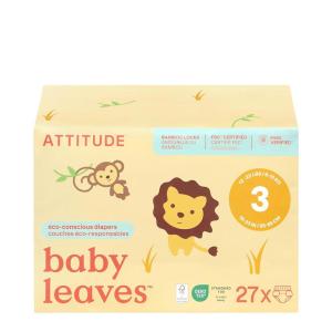 ATTITUDE Eco-Conscious Disposable Diapers, EWG Verified, Size 1/2 (7-17 lbs), Ultra Absorbent for Baby, Vegan & Plant-Based, 32 Count(Size 3)