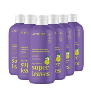 ATTITUDE Shampoo and Body Wash for Kids, EWG Verified Hair and Body Cleanser, Dermatologically Tested Soap, Plant and Mineral Based Bath Products, Vegan, Vanilla & Pear, 16 Fl Oz (Pack of 6)(Vanilla & Pear)