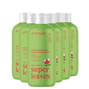 ATTITUDE Shampoo and Body Wash for Kids, EWG Verified Hair and Body Cleanser, Dermatologically Tested Soap, Plant and Mineral Based Bath Products, Vegan, Vanilla & Pear, 16 Fl Oz (Pack of 6)(Watermelon & Coco)