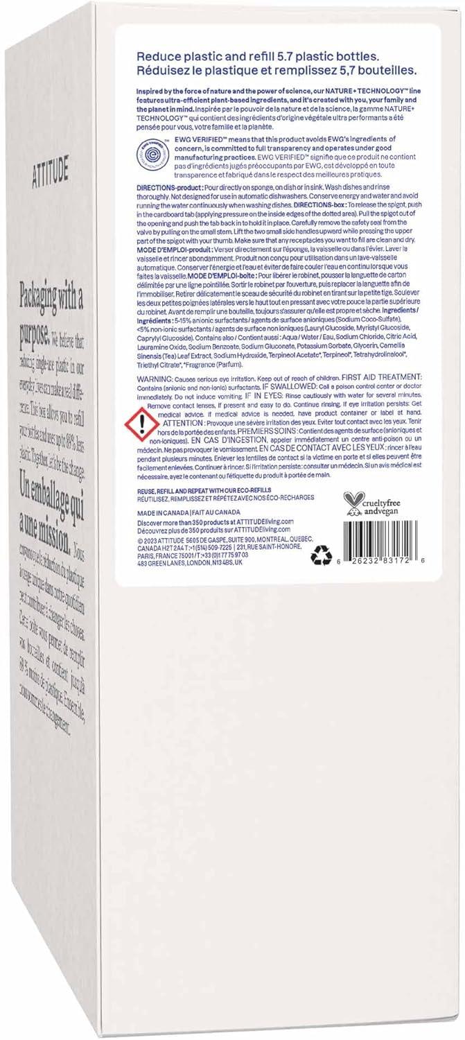 image:imageATTITUDE Dish Soap EWG Verified PlantBased amp Vegan Dishwashing Liquid Naturally Derived Citrus Zest 237 Fl Oz Pack of 3Citrus Zest
