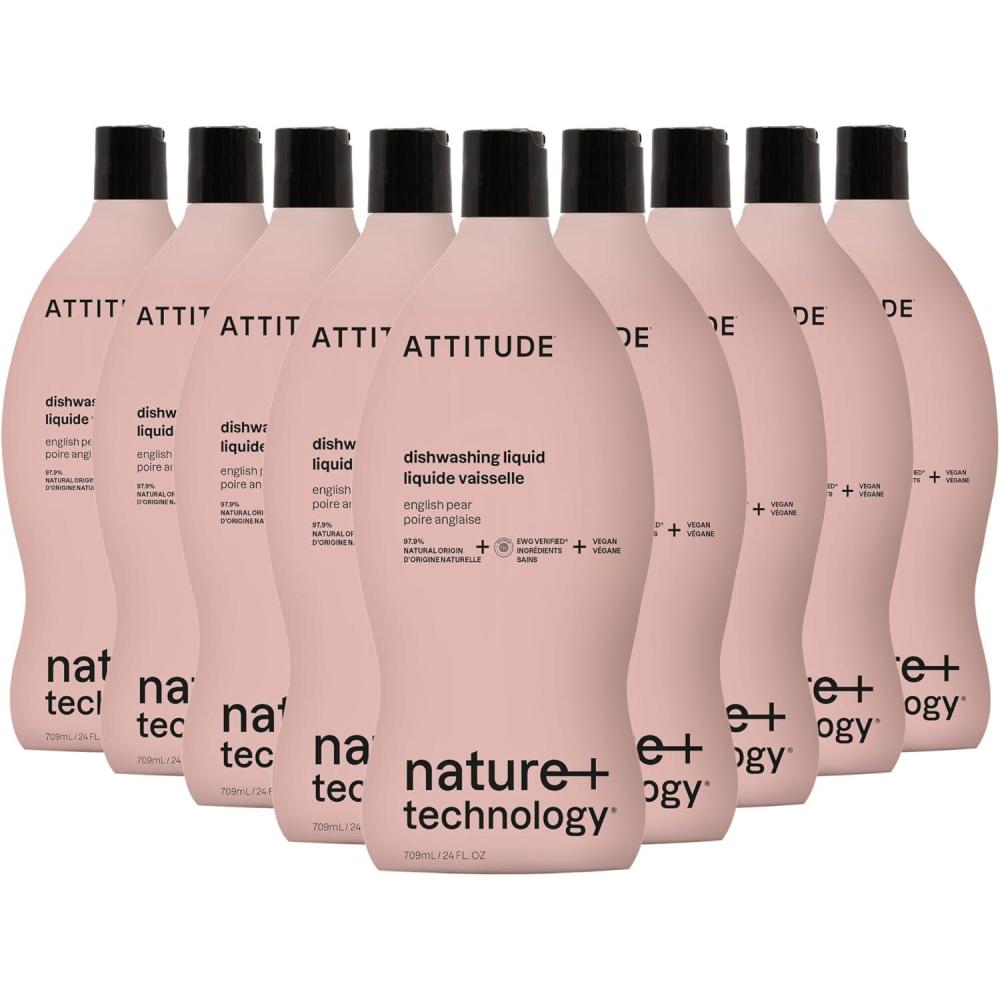 image:imageATTITUDE Dish Soap EWG Verified PlantBased amp Vegan Dishwashing Liquid Naturally Derived English Pear 24 Fl Oz Pack of 9