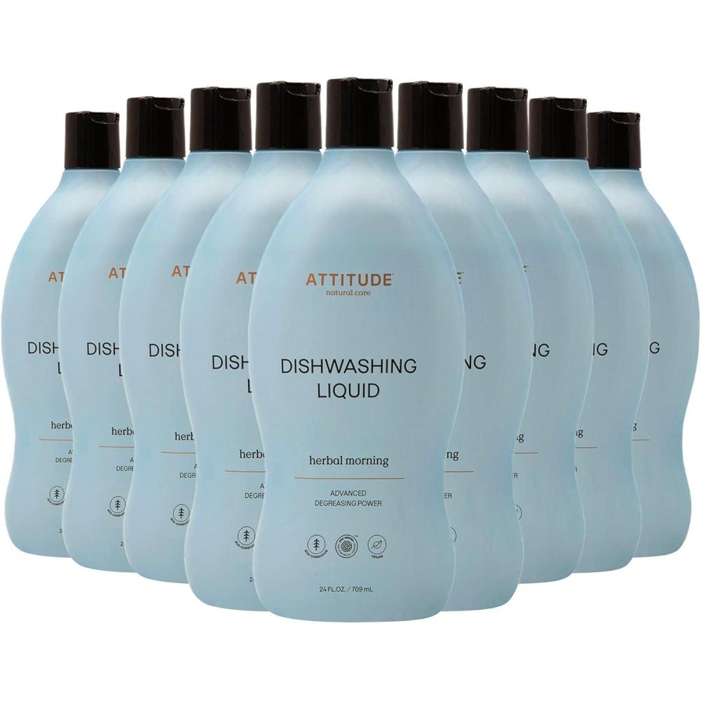 image:imageATTITUDE Dish Soap EWG Verified PlantBased amp Vegan Dishwashing Liquid Naturally Derived Herbal Morning 24 Fl Oz Pack of 9
