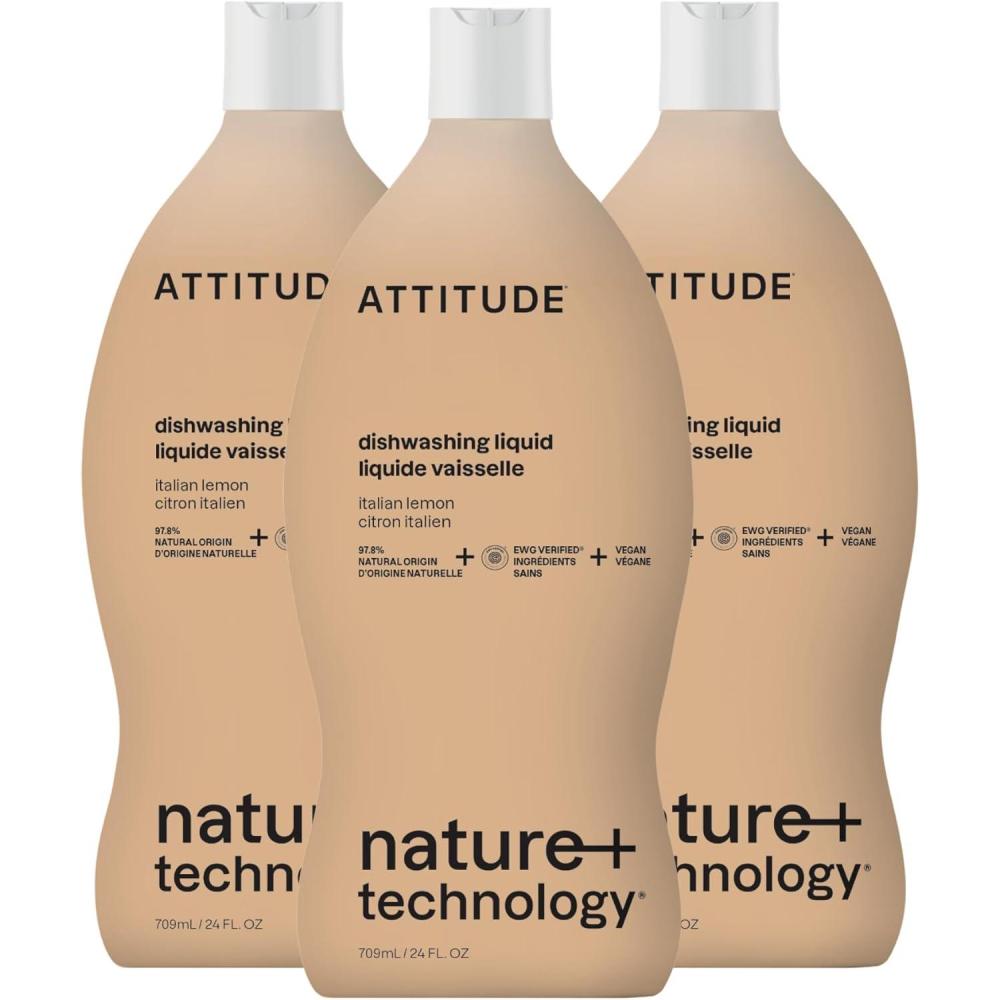 image:imageATTITUDE Dish Soap EWG Verified PlantBased amp Vegan Dishwashing Liquid Naturally Derived Italian Lemon 24 Fl Oz Pack of 3