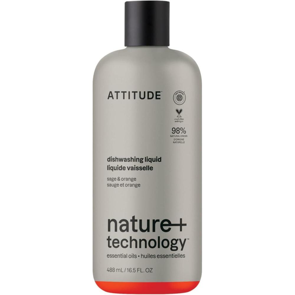 image:imageATTITUDE Dish Soap Infused with Essential Oils PlantBased Ingredients EWG Verified Great for Clean and Sparkling Dishes Vegan Dishwashing Liquid Orange amp Sage 488 mL