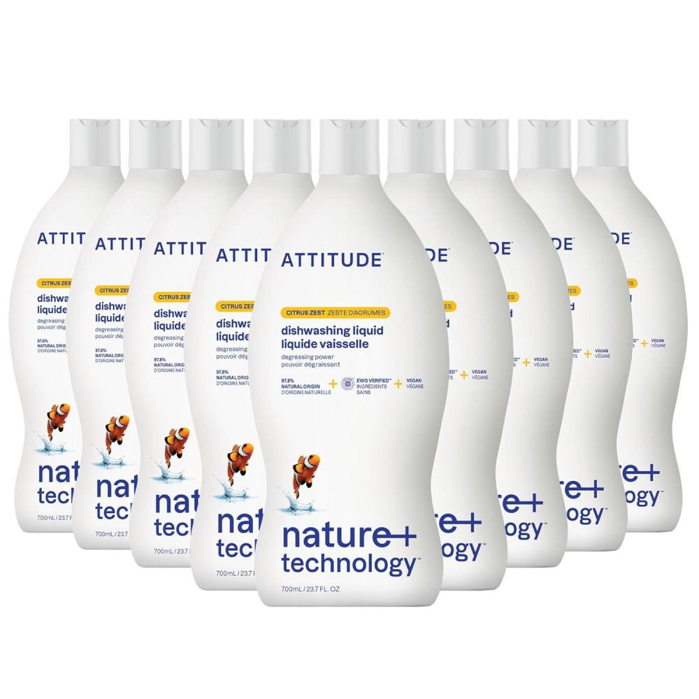 image:imageAttitude Dishwashing Liquid Citrus Zest Plant Based Cruelty Free 236 Fluid Ounces Pack of 9