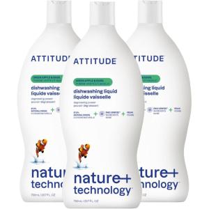 ATTITUDE Dish Soap, EWG Verified, Plant-Based & Vegan Dishwashing Liquid, Naturally Derived, Citrus Zest, 23.7 Fl Oz (Pack of 3)(Green Apple & Basil)