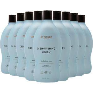 ATTITUDE Dish Soap, EWG Verified, Plant-Based & Vegan Dishwashing Liquid, Naturally Derived, Herbal Morning, 24 Fl Oz (Pack of 9)