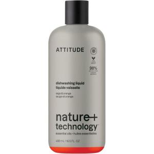 ATTITUDE Dish Soap, Infused with Essential Oils, Plant-Based Ingredients, EWG Verified, Great for Clean and Sparkling Dishes, Vegan Dishwashing Liquid, Orange & Sage, 488 mL