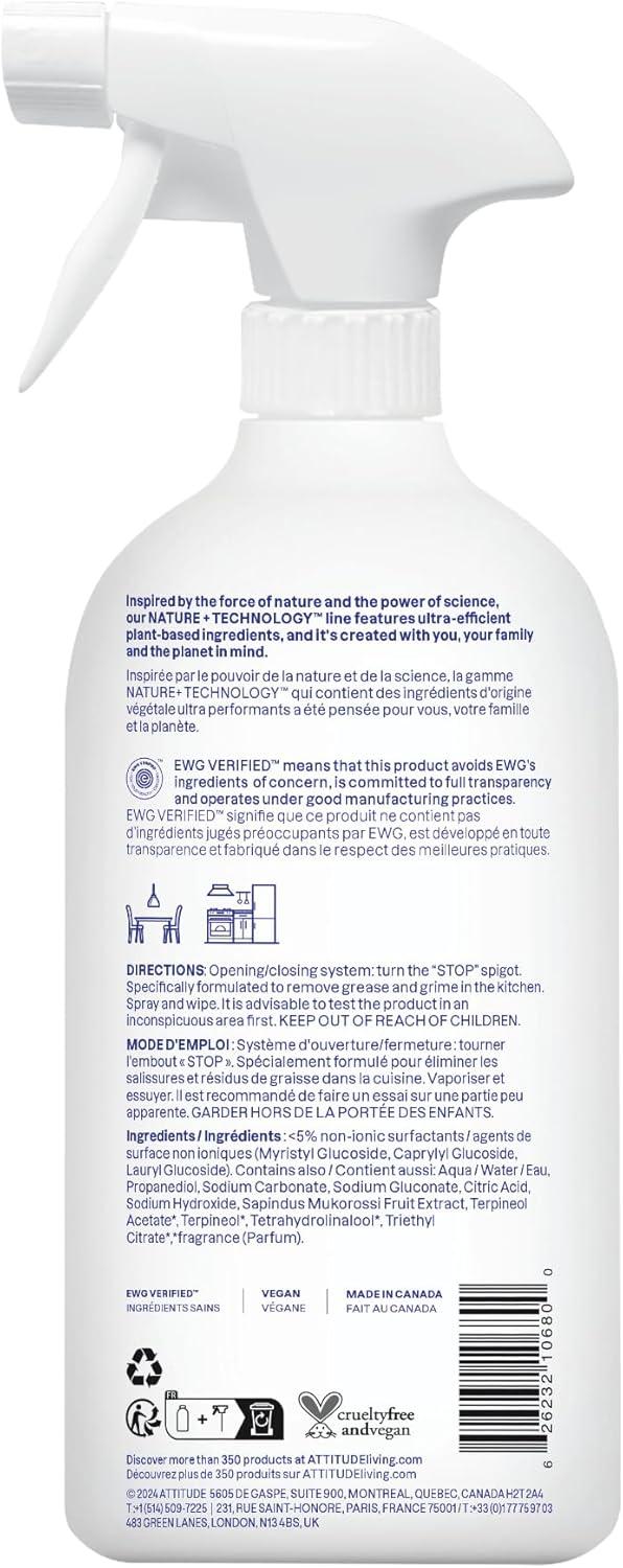 image:imageATTITUDE Kitchen Cleaner Spray EWG Verified Powerful Degreaser Cuts Grease amp Grime PlantBased amp Vegan Citrus Zest Scent 271 Fl Oz Pack of 6271 Fl Oz Pack of 6
