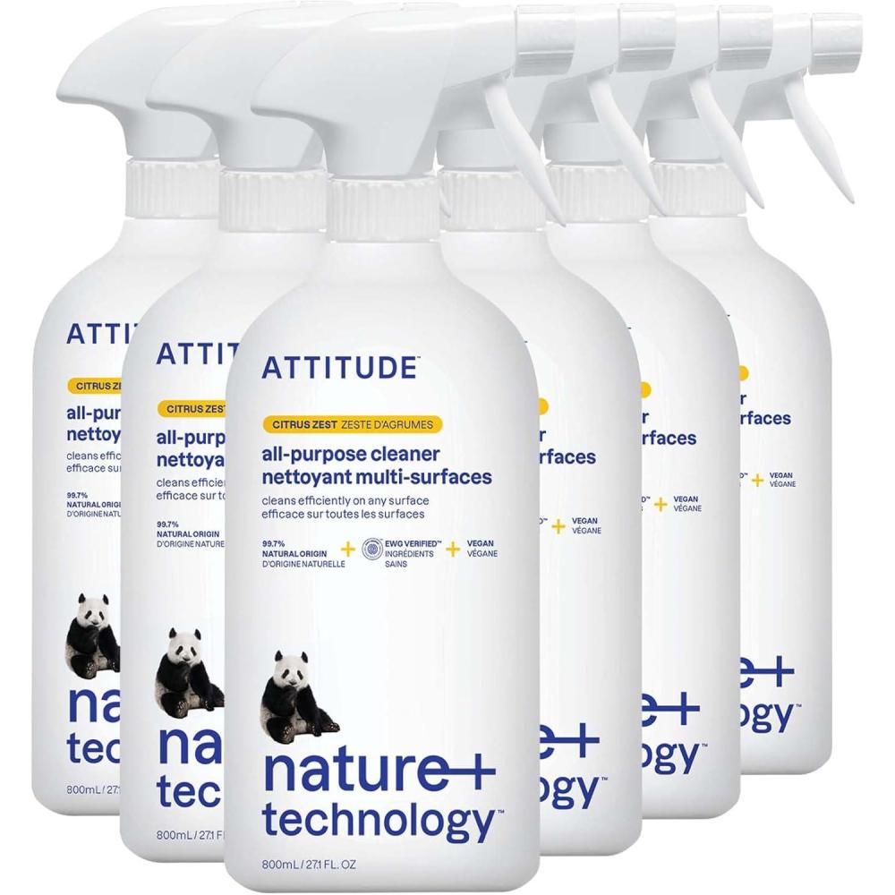 image:imageATTITUDE All Purpose Cleaner Spray EWG Verified Vegan Made with 94 PlantBased Ingredients StreakFree for Kitchen Bathroom Glass amp More Citrus Zest Scent 271 Fl Oz Pack of 6Citrus Zest