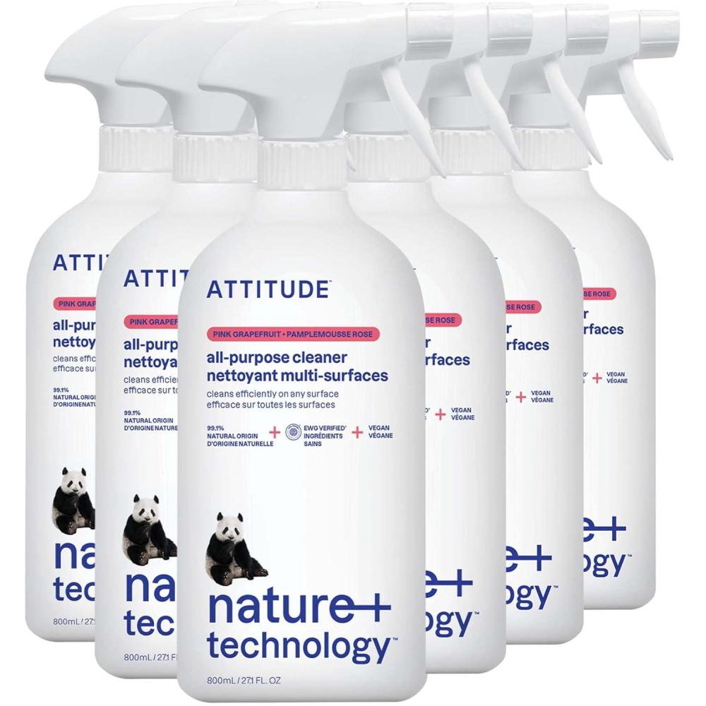 image:imageATTITUDE All Purpose Cleaner Spray EWG Verified Vegan Made with 94 PlantBased Ingredients StreakFree for Kitchen Bathroom Glass amp More Pink Grapefruit Scent 271 Fl Oz Pack of 6Grapefruit