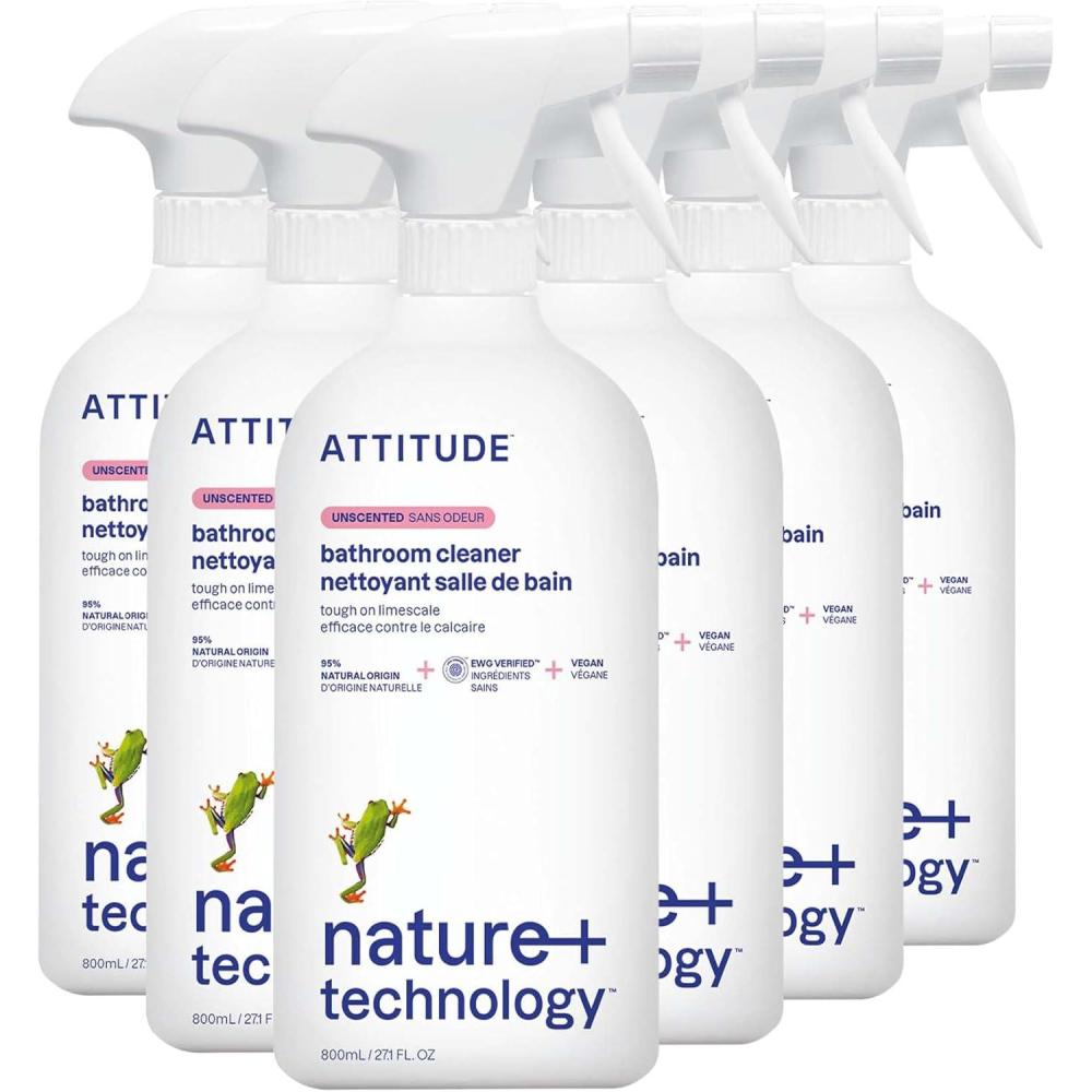 image:imageATTITUDE Bathroom Cleaner Spray Refill EWG Verified PlantBased amp Vegan Safe for Bathroom Surfaces Tiles Tubs Shower Walls and Grout Citrus Zest Scent 13526 Fl Oz Pack of 2Unscented