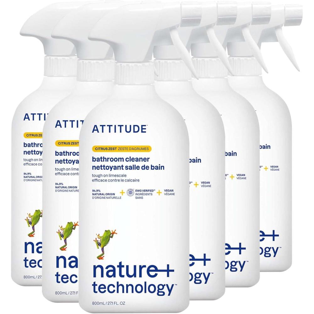 image:imageATTITUDE Bathroom Cleaner Spray Refill EWG Verified PlantBased amp Vegan Safe for Bathroom Surfaces Tiles Tubs Shower Walls and Grout Citrus Zest Scent 13526 Fl Oz Pack of 2Citrus Zest
