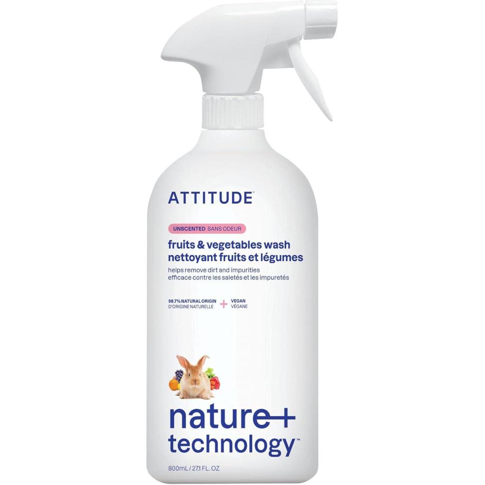 image:imageATTITUDE Fruit amp Vegetable Wash Unscented FoodSafe Produce Wash to Remove Dirt Wax amp Residue Vegan PlantBased Produce Cleaner Bulk Refill 676 Fl Oz271 Fl Oz Pack of 1