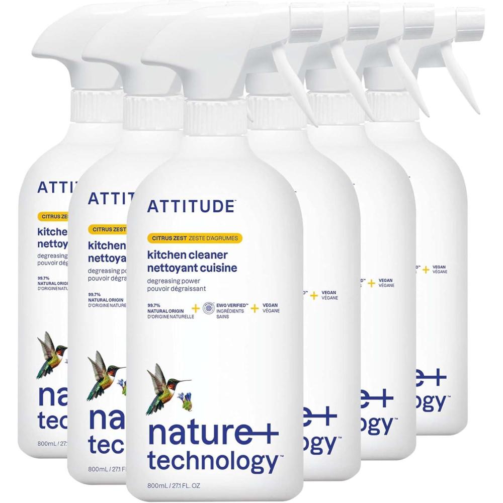 image:imageATTITUDE Kitchen Cleaner Spray EWG Verified Powerful Degreaser Cuts Grease amp Grime PlantBased amp Vegan Citrus Zest Scent 271 Fl Oz Pack of 6271 Fl Oz Pack of 6