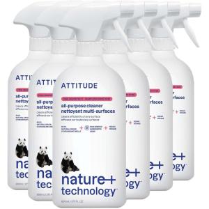 ATTITUDE All Purpose Cleaner Spray, EWG Verified, Vegan, Made with 94% Plant-Based Ingredients, Streak-Free for Kitchen, Bathroom, Glass & More, Citrus Zest Scent, 27.1 Fl Oz (Pack of 6)(Grapefruit)