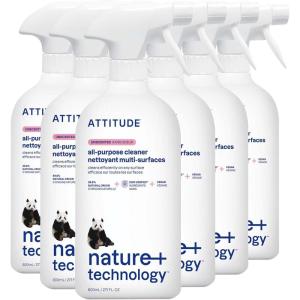 ATTITUDE All Purpose Cleaner Spray, EWG Verified, Vegan, Made with 94% Plant-Based Ingredients, Streak-Free for Kitchen, Bathroom, Glass & More, Citrus Zest Scent, 27.1 Fl Oz (Pack of 6)(Unscented)