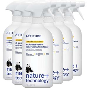ATTITUDE All Purpose Cleaner Spray, EWG Verified, Vegan, Made with 94% Plant-Based Ingredients, Streak-Free for Kitchen, Bathroom, Glass & More, Pink Grapefruit Scent, 27.1 Fl Oz (Pack of 6)(Citrus Zest)