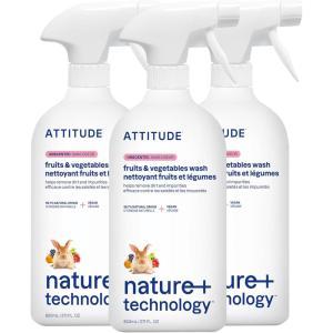 ATTITUDE Fruit & Vegetable Wash, Unscented Food-Safe Produce Wash to Remove Dirt, Wax & Residue, Vegan Plant-Based Produce Cleaner, Bulk Refill, 67.6 Fl Oz(27.1 Fl Oz (Pack of 3))