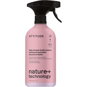ATTITUDE Shower & Tile Cleaner Spray, EWG Verified, Bathroom Cleaner Removes Soap Scum & Grime, Plant-Based & Vegan, Lemon & Rosewood Scent, 26 Fl Oz(26 Fl Oz (Pack of 1))